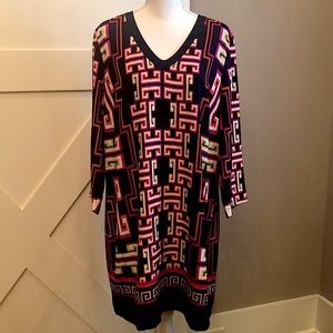 Crown & Ivy Navy Pink Orange Geometric Print Dress